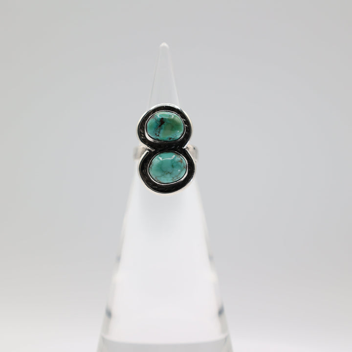 925 Sterling Silver Double Turquoise Stone Ring Size 6