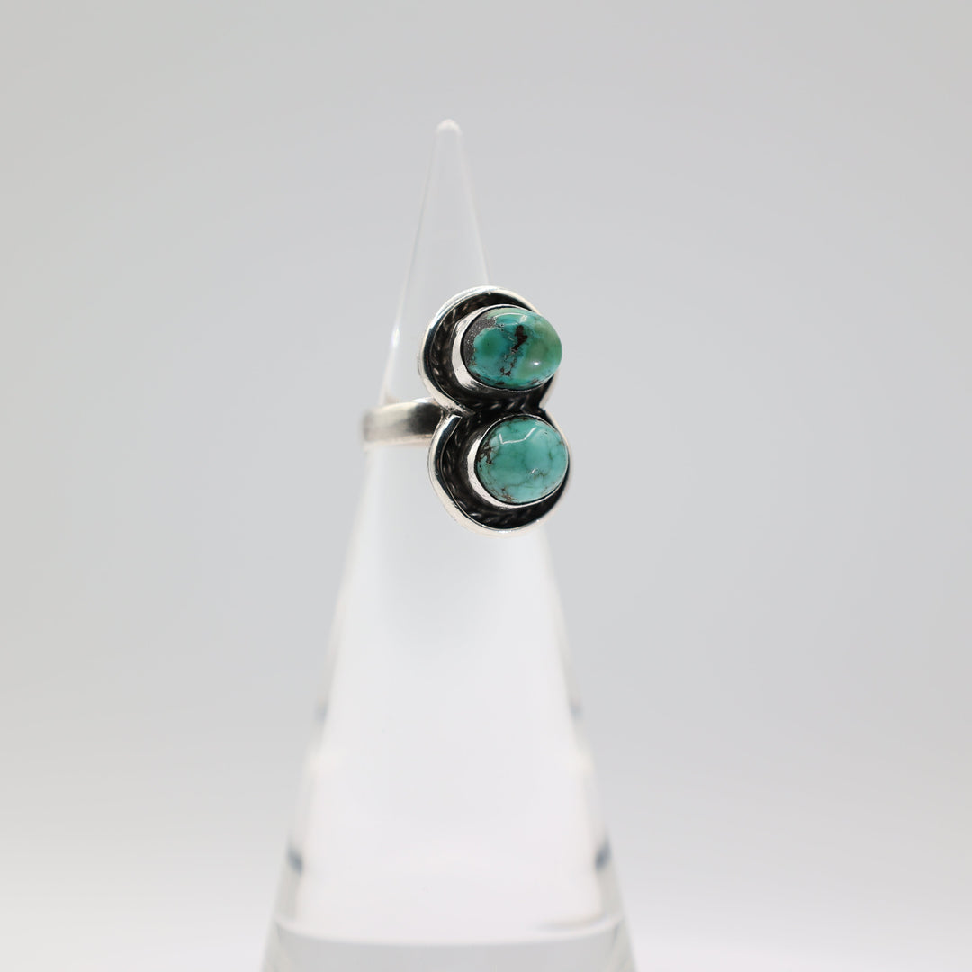 925 Sterling Silver Double Turquoise Stone Ring Size 6