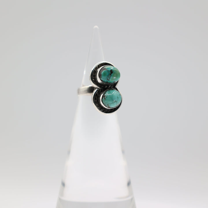 925 Sterling Silver Double Turquoise Stone Ring Size 6
