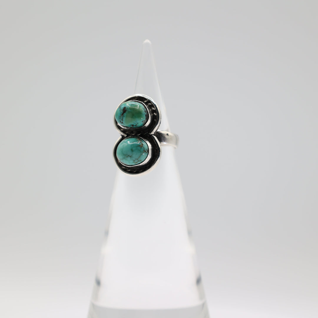 925 Sterling Silver Double Turquoise Stone Ring Size 6
