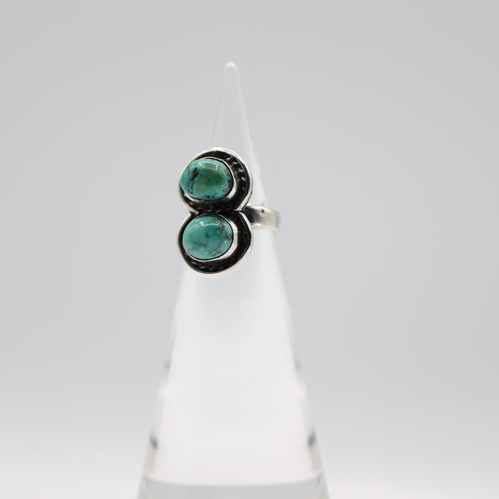 925 Sterling Silver Double Turquoise Stone Ring Size 6