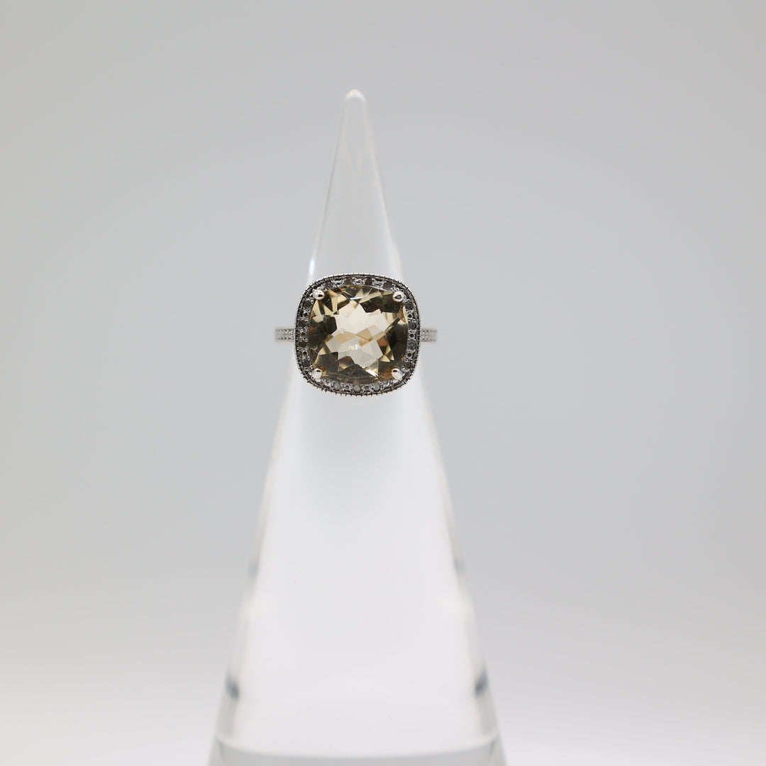 Gold Plated Citrine and Moissanite Halo Ring 10x12mm Size 5.75