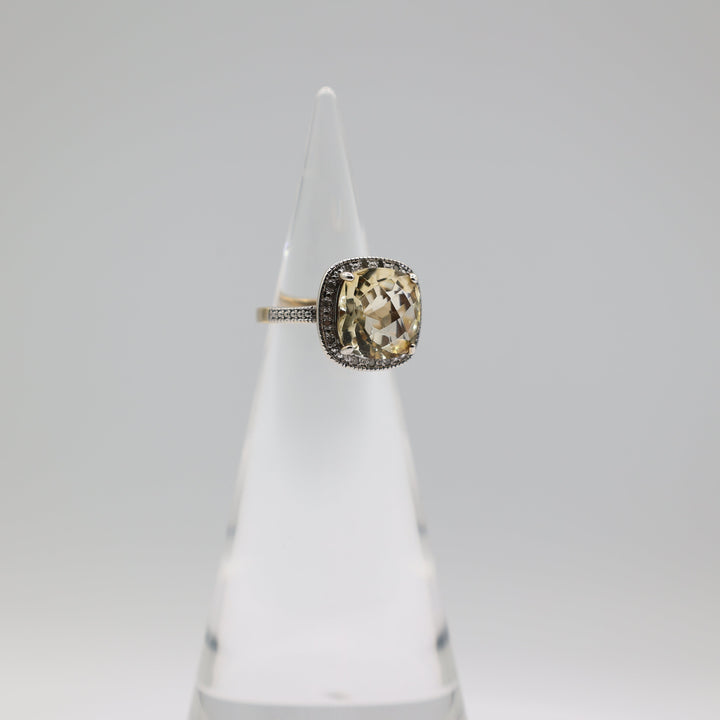 Gold Plated Citrine and Moissanite Halo Ring 10x12mm Size 5.75
