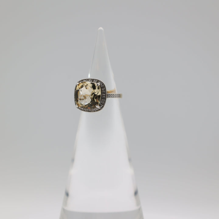 Gold Plated Citrine and Moissanite Halo Ring 10x12mm Size 5.75
