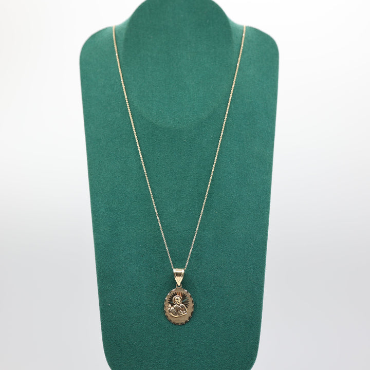 10K Yellow Gold 22 Inch Chain with Christ Oval Pendant