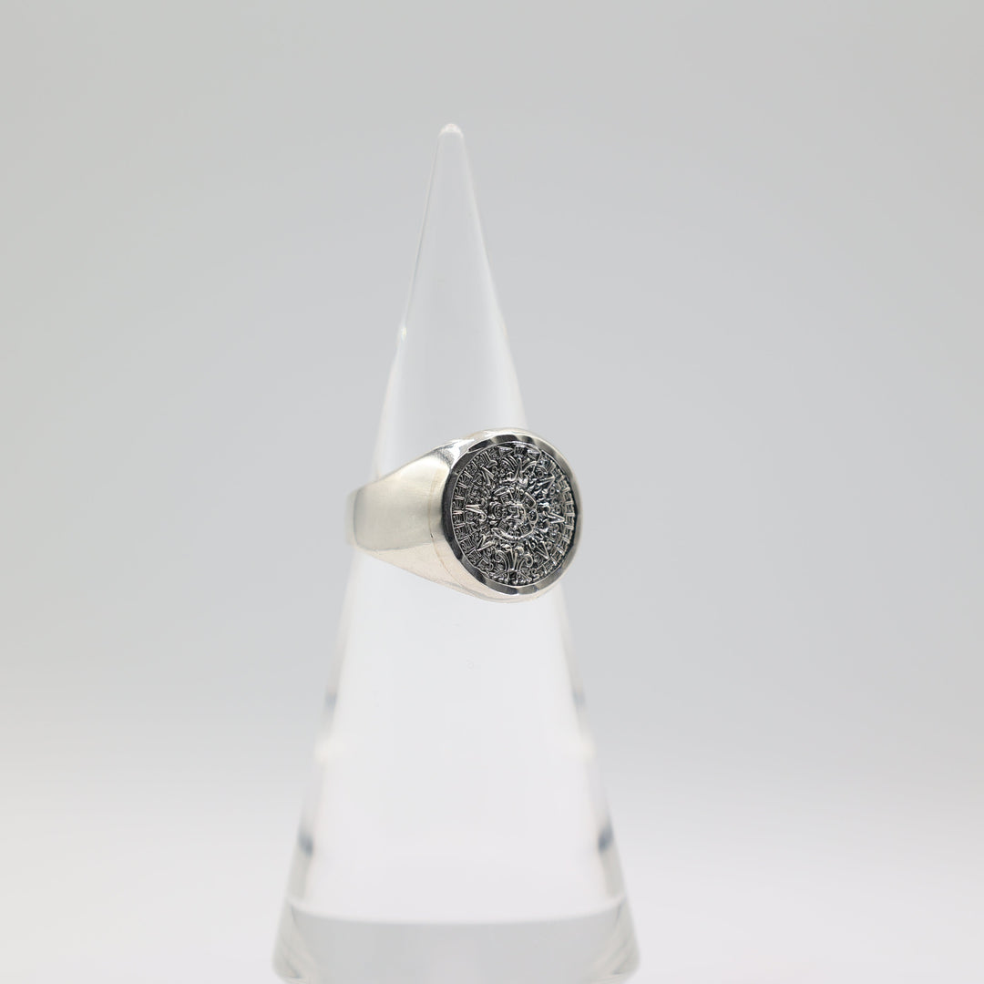 925 Sterling Silver Aztec Mayan Sun Mens Ring Size 11.75