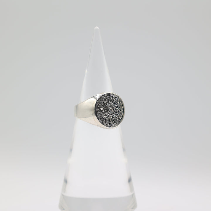 925 Sterling Silver Aztec Mayan Sun Mens Ring Size 11.75