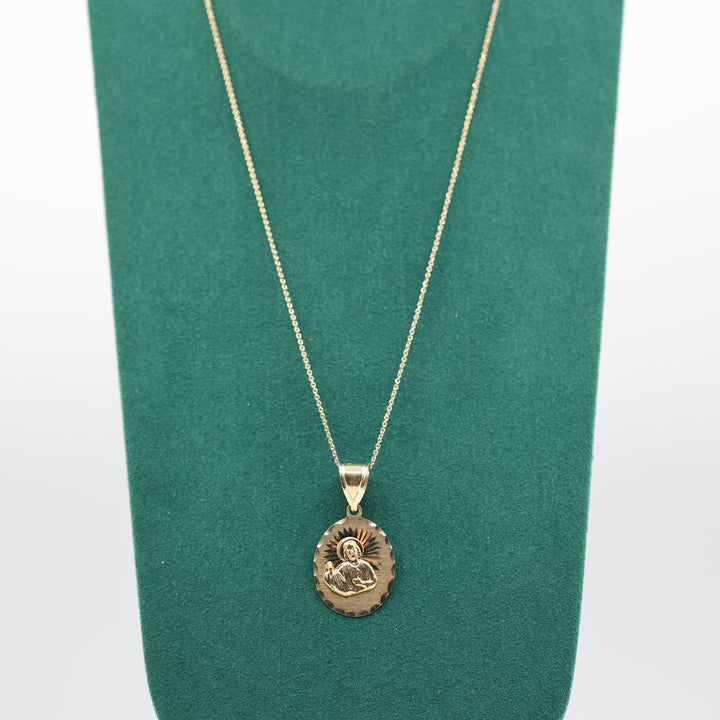 10K Yellow Gold 22 Inch Chain with Christ Oval Pendant