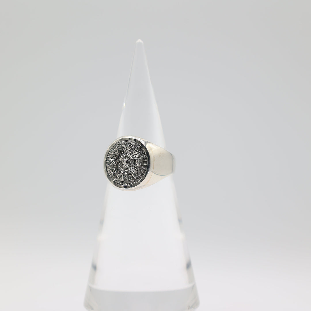 925 Sterling Silver Aztec Mayan Sun Mens Ring Size 11.75