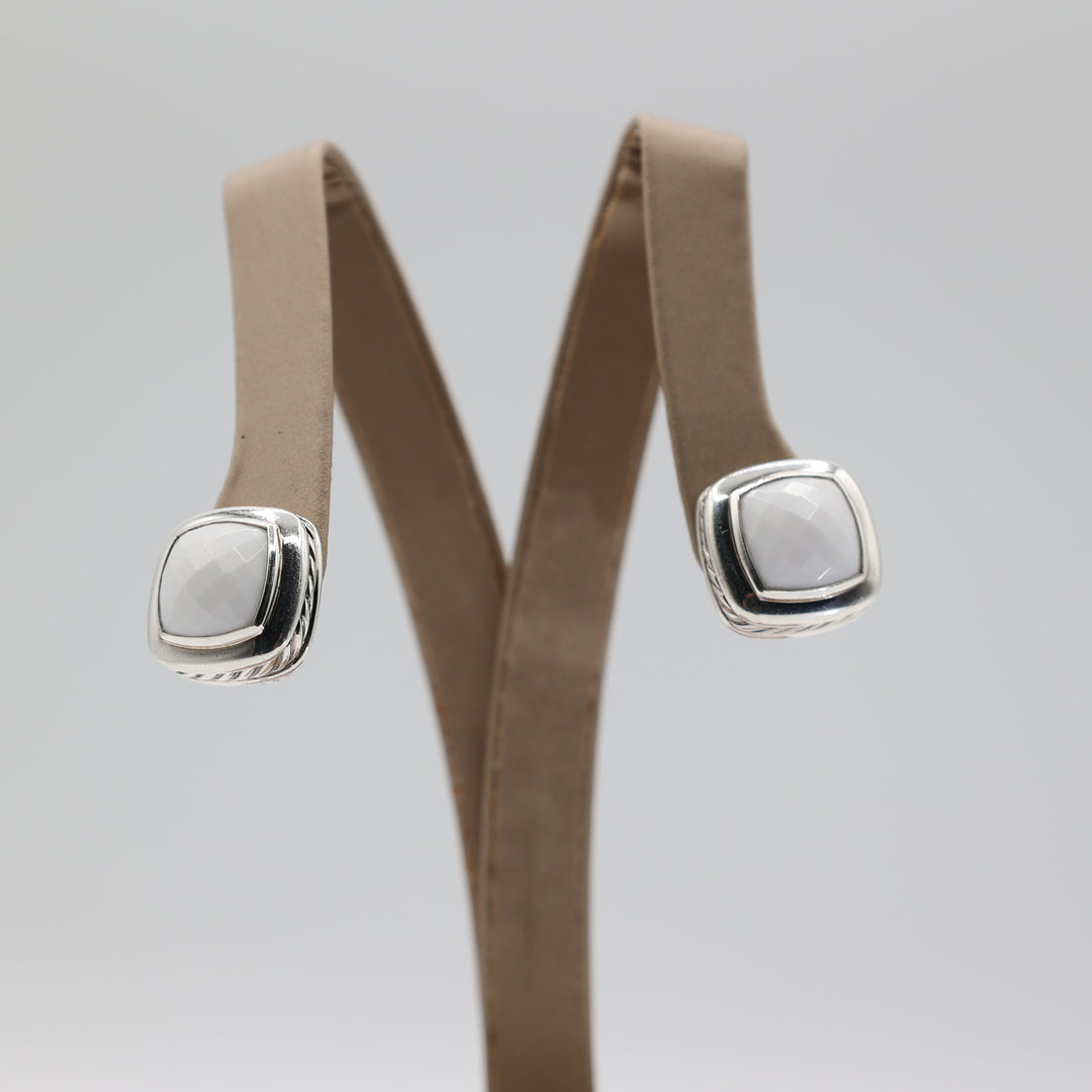 David Yurman 925 Sterling Silver Albion White Agate Earrings
