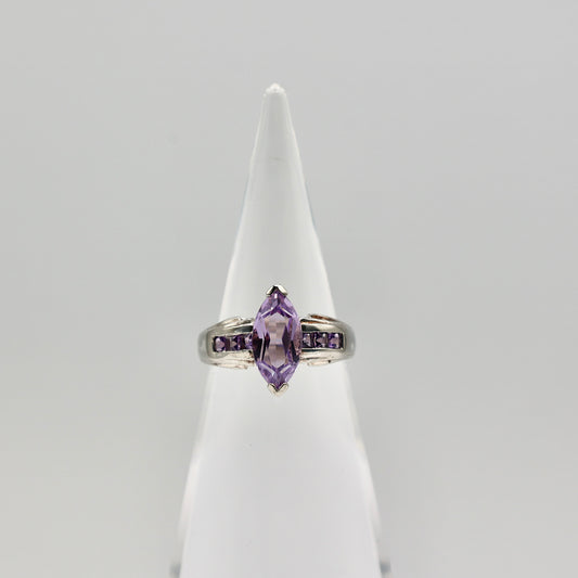 925 Sterling Silver Marquise Cut Amethyst Ring - Size 6.5 / 2.96 g