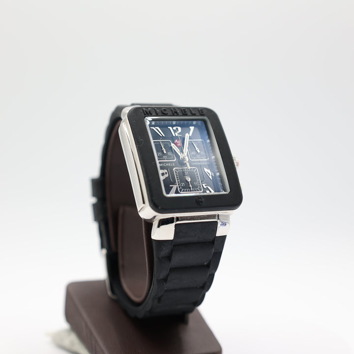 Michele Park Jelly Bean Black Silicone Watch With Silver Tone Accents