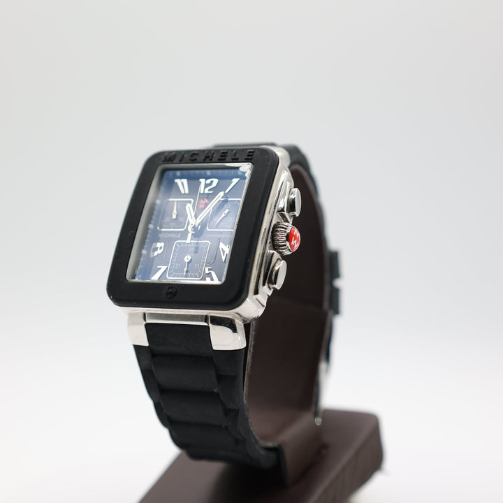 Michele Park Jelly Bean Black Silicone Watch With Silver Tone Accents