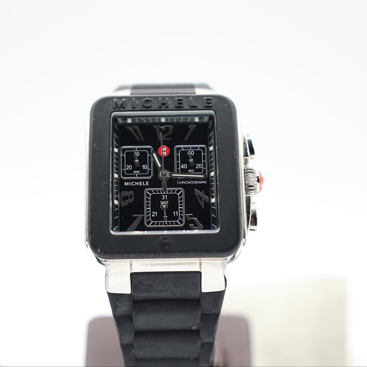 Michele Park Jelly Bean Black Silicone Watch With Silver Tone Accents
