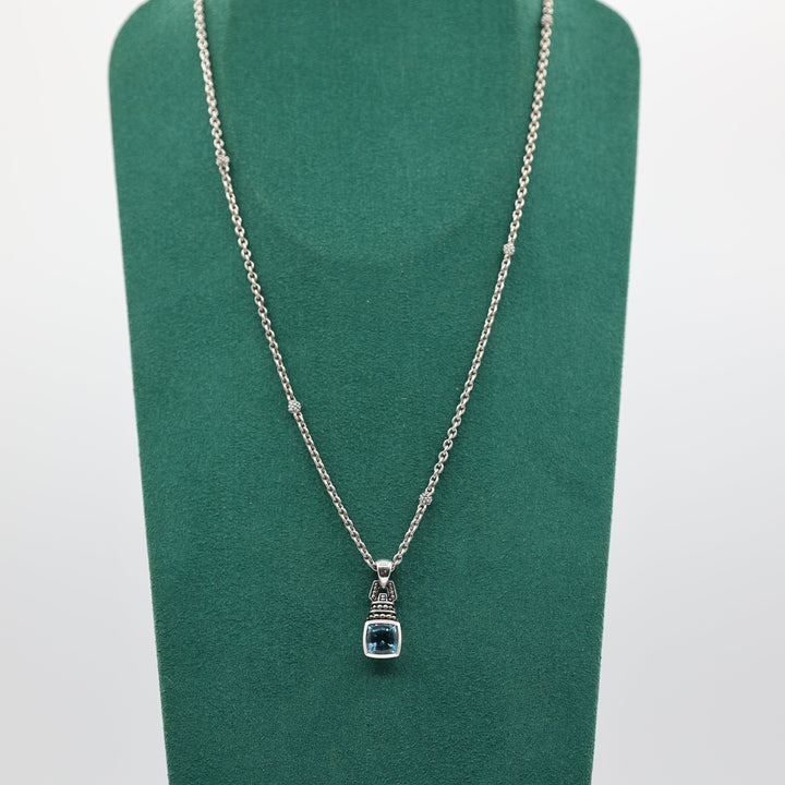 Lagos Blue Topaz Caviar Necklace in Sterling Silver and 18K Gold Accents