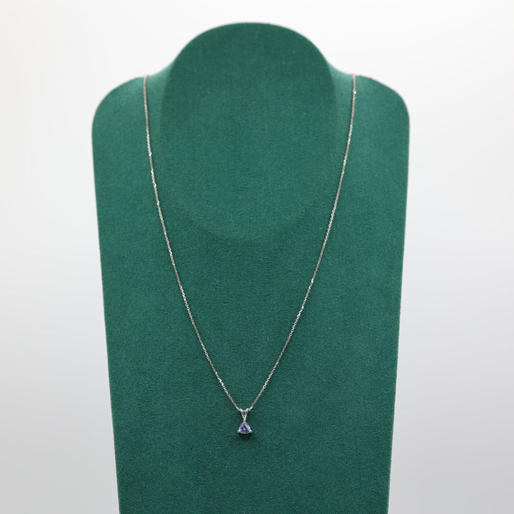 18K White Gold 18 Inch Chain with 14K Trillion Cut Tourmaline Pendant Necklace