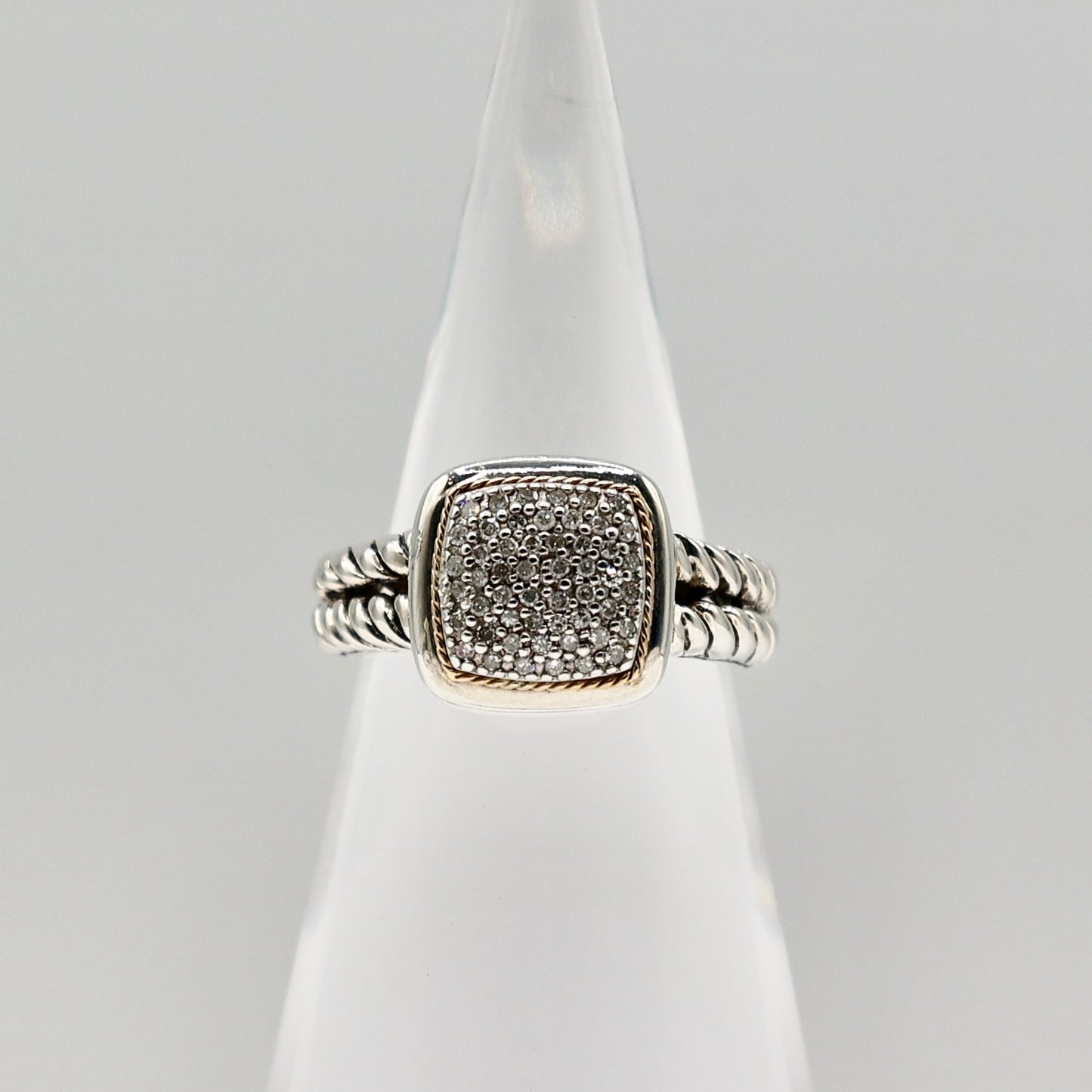 Effy 925 Sterling Silver and 18k Gold Accented Diamond Ring - Size 7