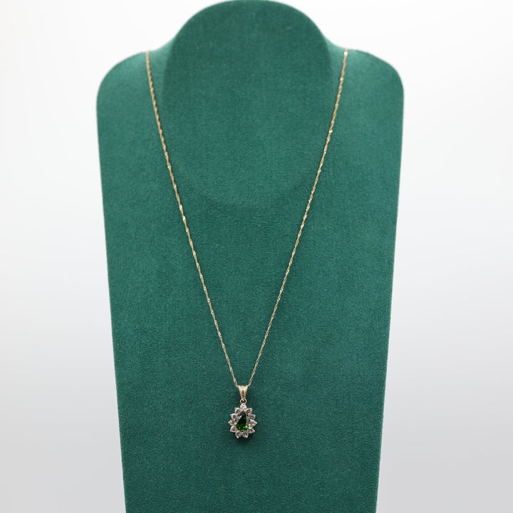 10k Yellow Gold Emerald Spinel Pendant with White Spinel Accents Necklace 18 Inch