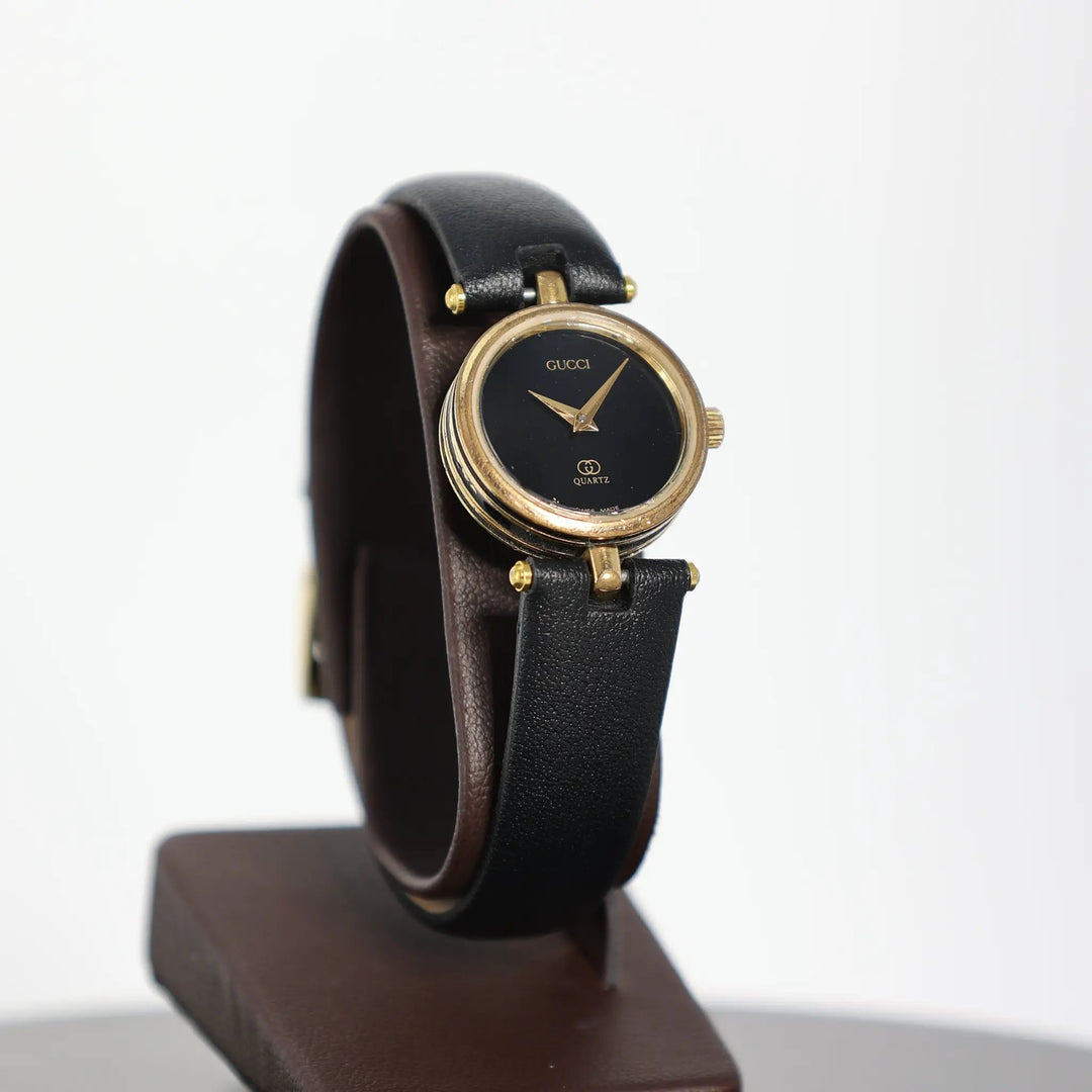 Gucci Round Gold Plated Black GG Quartz Watch Classic Luxury by Annie McConnell's Renewed Elegance