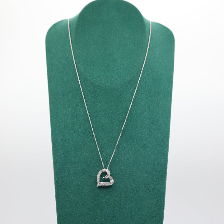 925 Sterling Silver 18 Inch Chain Open Heart Diamond Pendant Necklace
