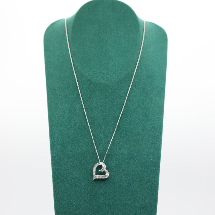 925 Sterling Silver 18 Inch Chain Open Heart Diamond Pendant Necklace