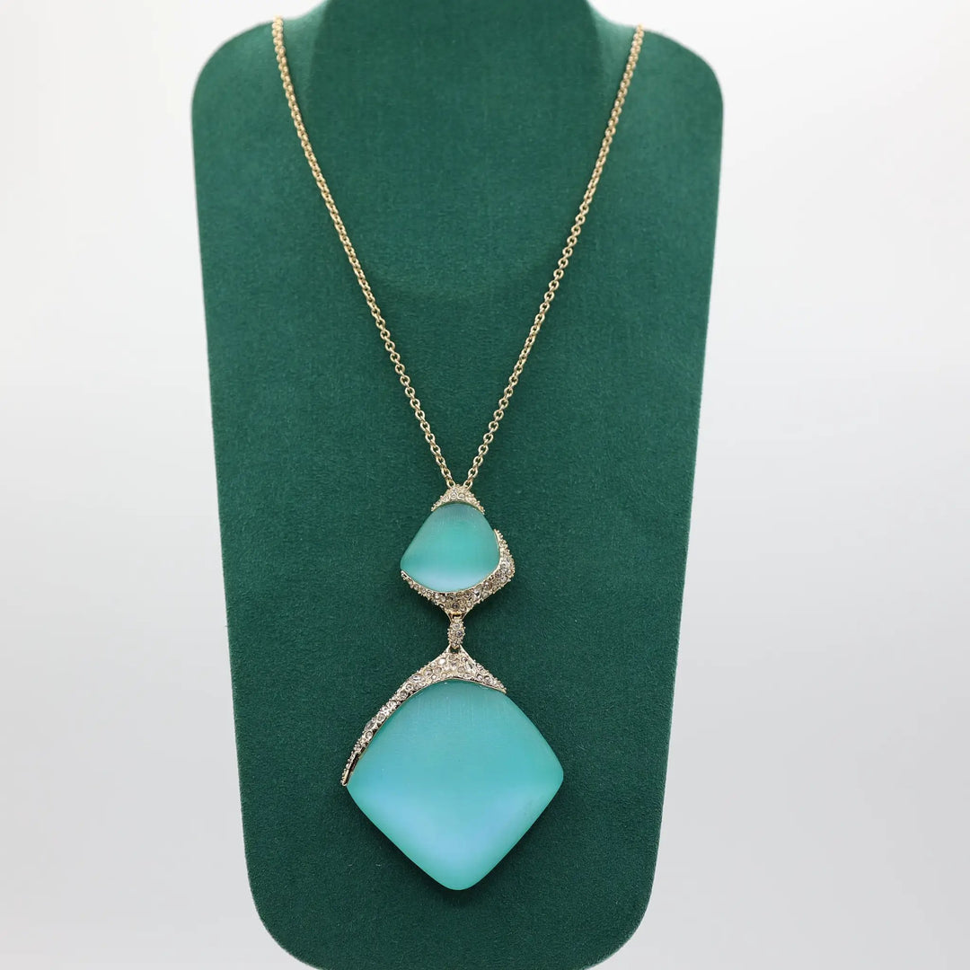 Alexis Bittar Lucite Aqua Crystal Encrusted Drop Pendant Necklace by Annie McConnell's Renewed Elegance
