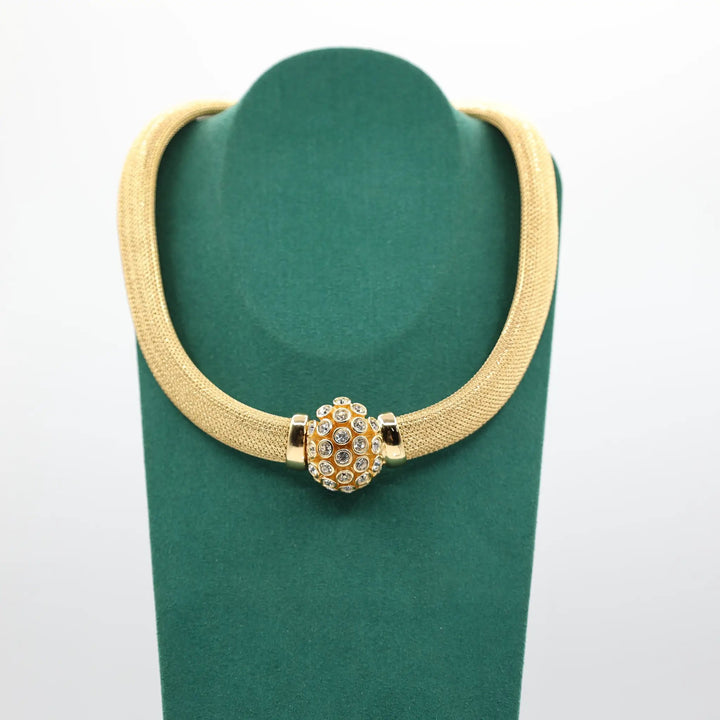 Christian Dior Vintage Gold Tone Mesh Choker Pave Crystal Necklace by Annie McConnell's Renewed Elegance