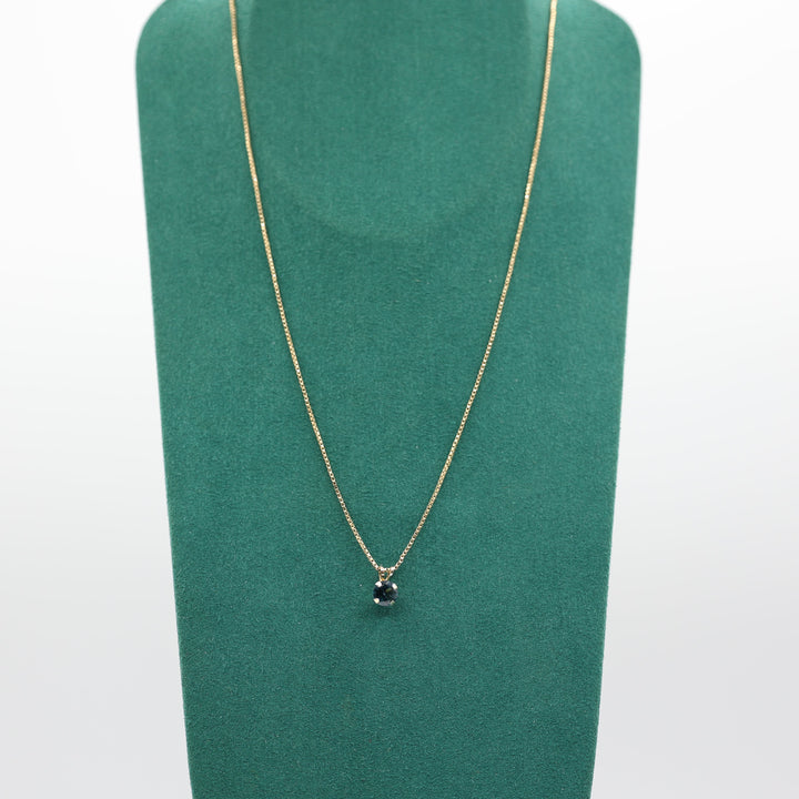 14k Yellow Gold 21 Inch Chain with Round 6mm Blue Stone Pendant Necklace