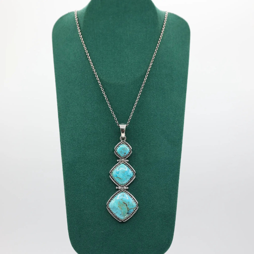 925 Sterling Silver Triple Turquoise Pendant Necklace by Annie McConnell's Renewed Elegance