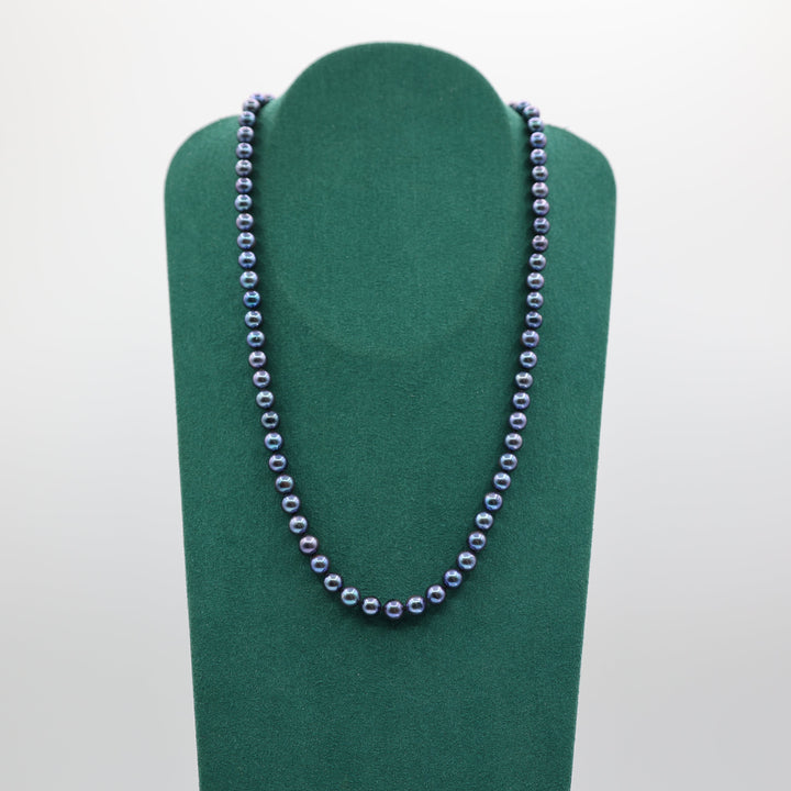 14k Yellow Gold Blue Pearl Beaded Necklace 18 Inches