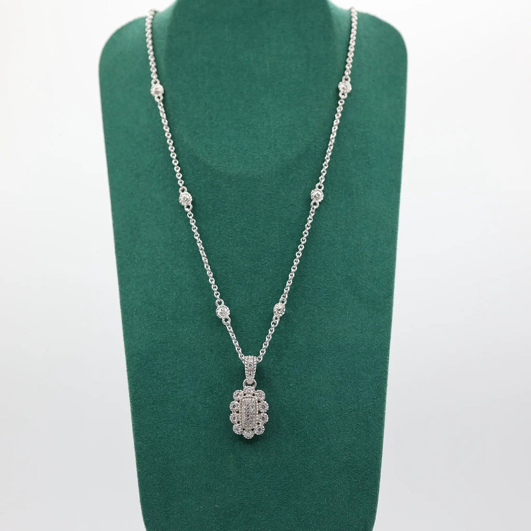 Judith Ripka 925 Sterling Silver CZ Station Link And Cluster Pendant Necklace by Annie McConnell's Renewed Elegance