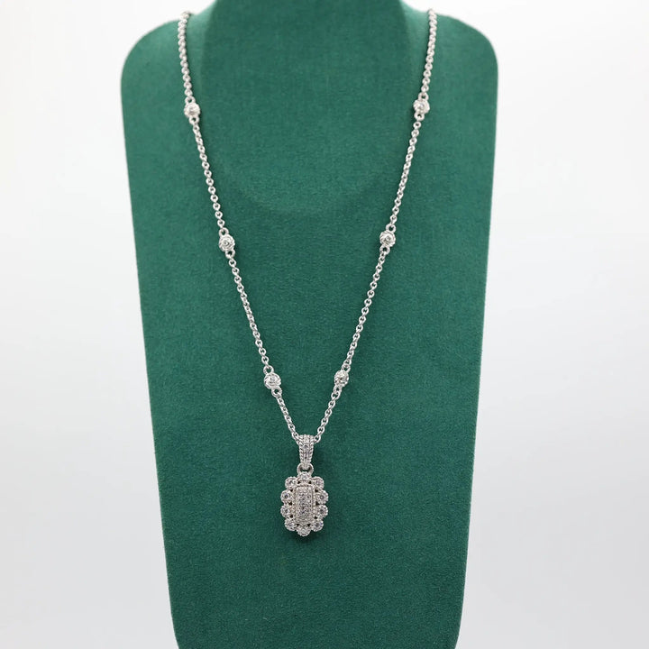 Judith Ripka 925 Sterling Silver CZ Station Link And Cluster Pendant Necklace by Annie McConnell's Renewed Elegance