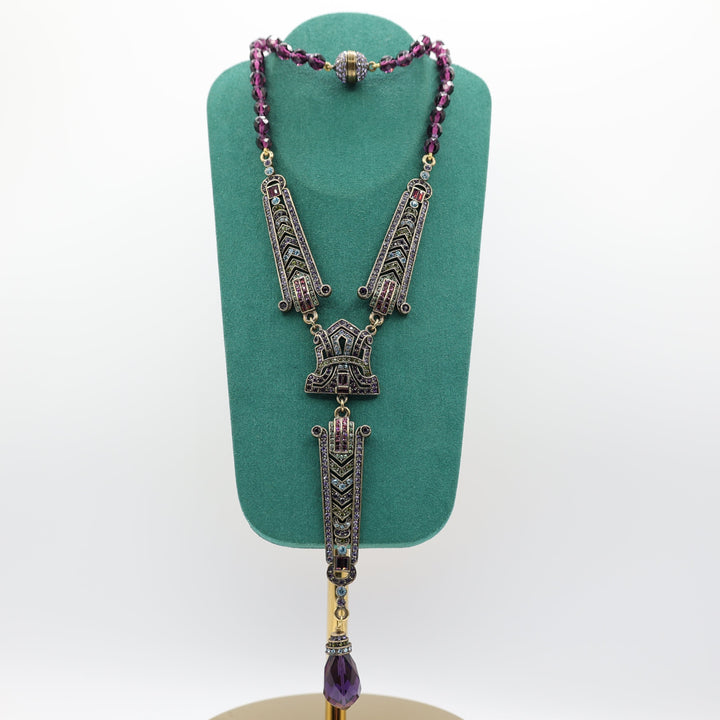 Heidi Daus Suitably Sophisticated Purple Beaded Art Deco Medallion Necklace