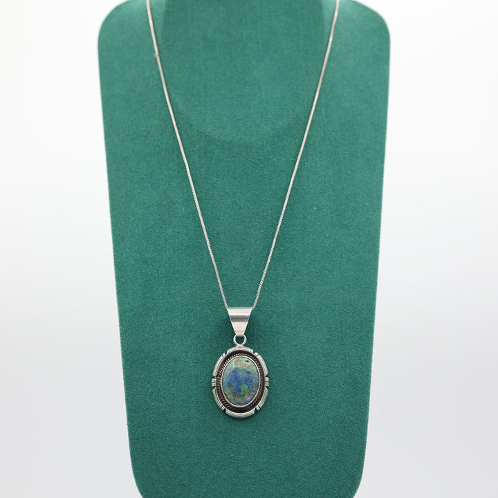 925 Sterling Silver Blue And Green Turquoise Oval Pendant Necklace