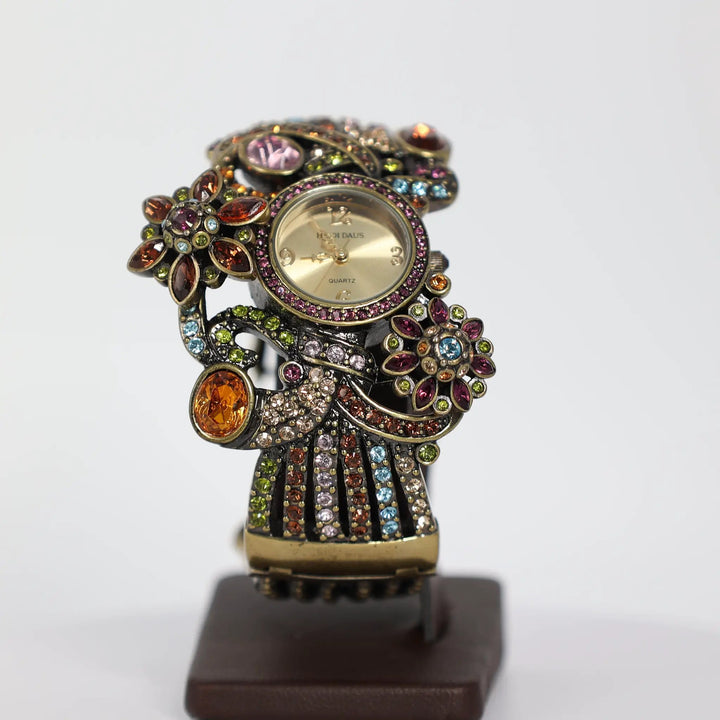 Heidi Daus Multicolored Floral Cuff Watch With Hinged Bracelet by Annie McConnell's Renewed Elegance