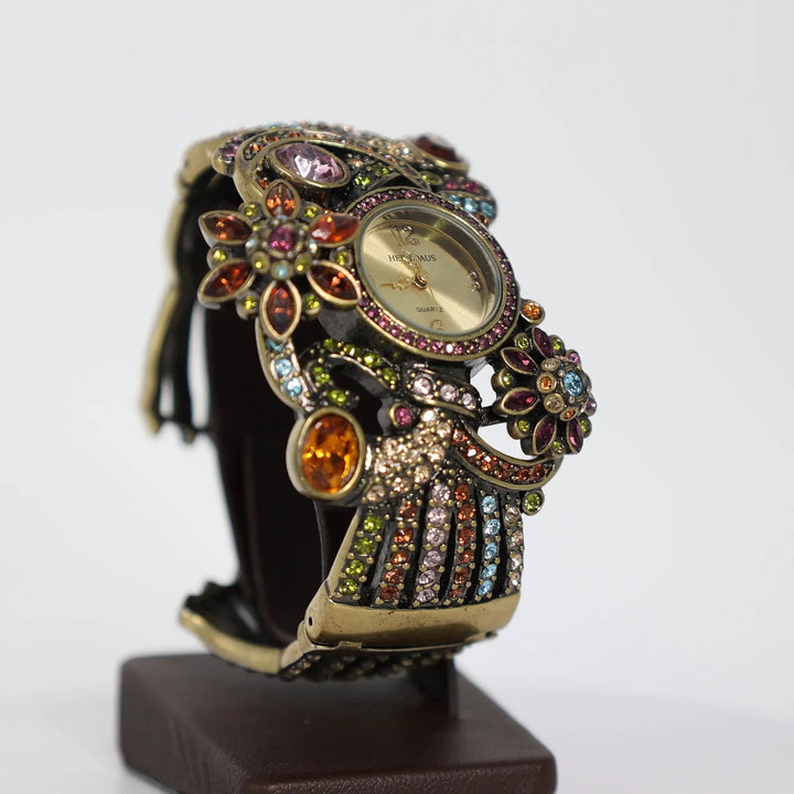 Heidi Daus Multicolored Floral Cuff Watch With Hinged Bracelet by Annie McConnell's Renewed Elegance