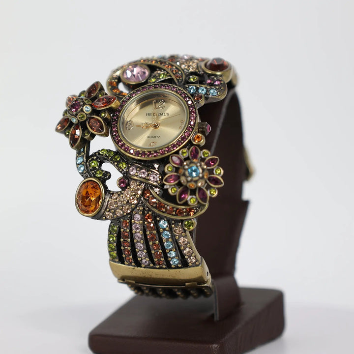 Heidi Daus Multicolored Floral Cuff Watch With Hinged Bracelet by Annie McConnell's Renewed Elegance