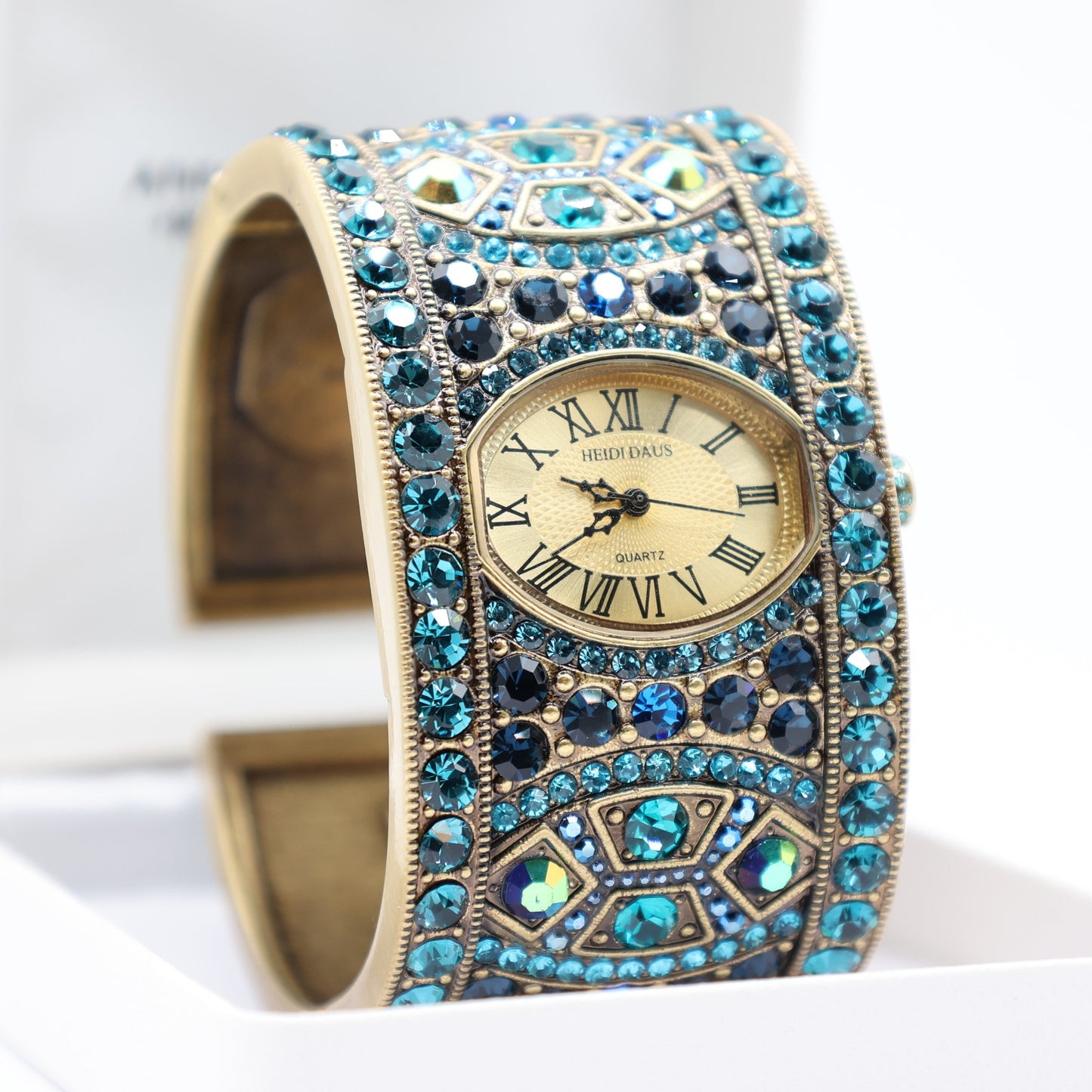 Heidi Daus Designer Blue Icy Rhinestone Crystal Dress Bracelet Watch