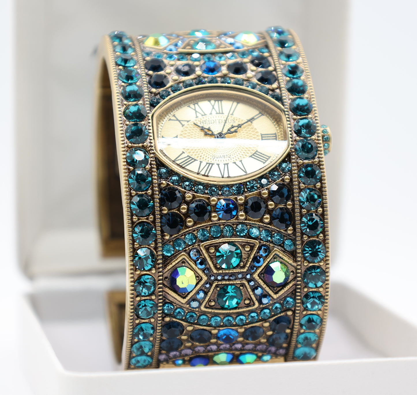 Heidi Daus Designer Blue Icy Rhinestone Crystal Dress Bracelet Watch