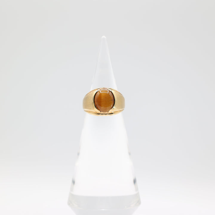 18k Yellow Gold Filled Stamped Genuine Stone Tigers Eye Ring Size 9
