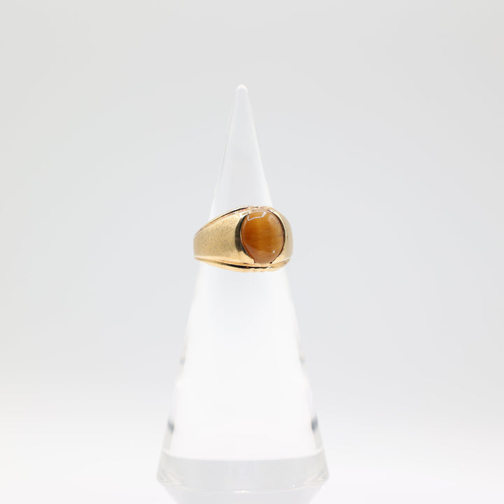 18k Yellow Gold Filled Stamped Genuine Stone Tigers Eye Ring Size 9