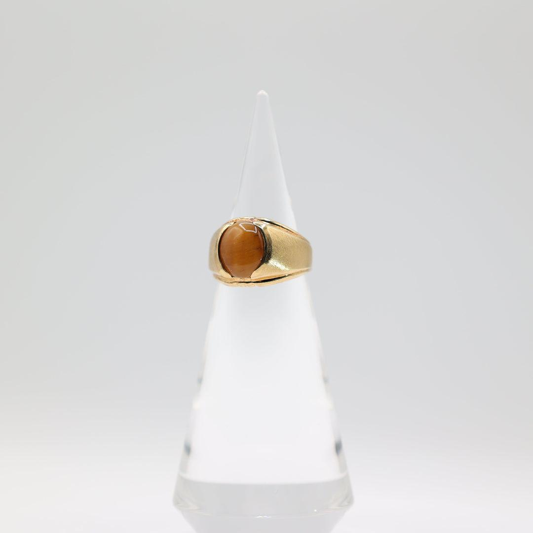 18k Yellow Gold Filled Stamped Genuine Stone Tigers Eye Ring Size 9