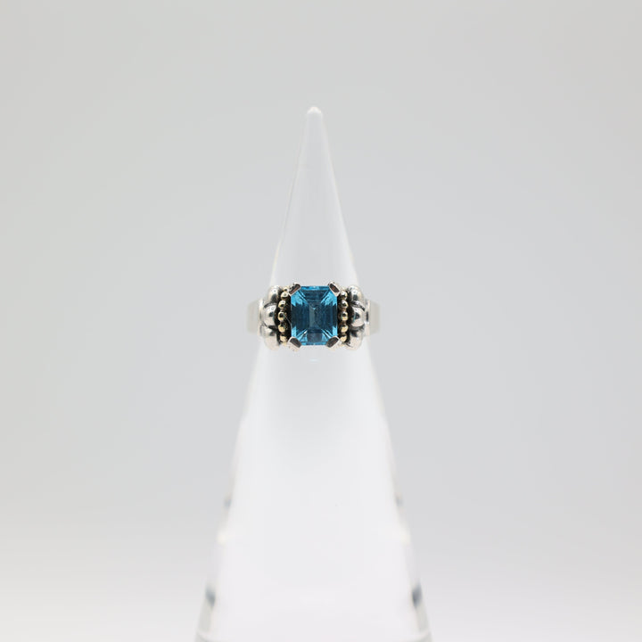 Lagos Caviar 925 and 750/18k Yellow Gold Blue Topaz Glacier Ring Size 7