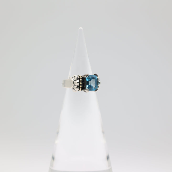 Lagos Caviar 925 and 750/18k Yellow Gold Blue Topaz Glacier Ring Size 7