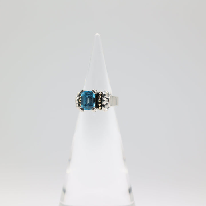 Lagos Caviar 925 and 750/18k Yellow Gold Blue Topaz Glacier Ring Size 7