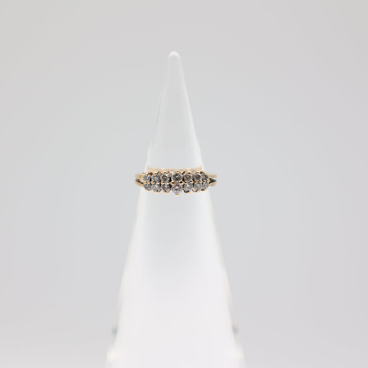 14k Yellow Gold Double Band Diamond Cluster Ring Size 3.75
