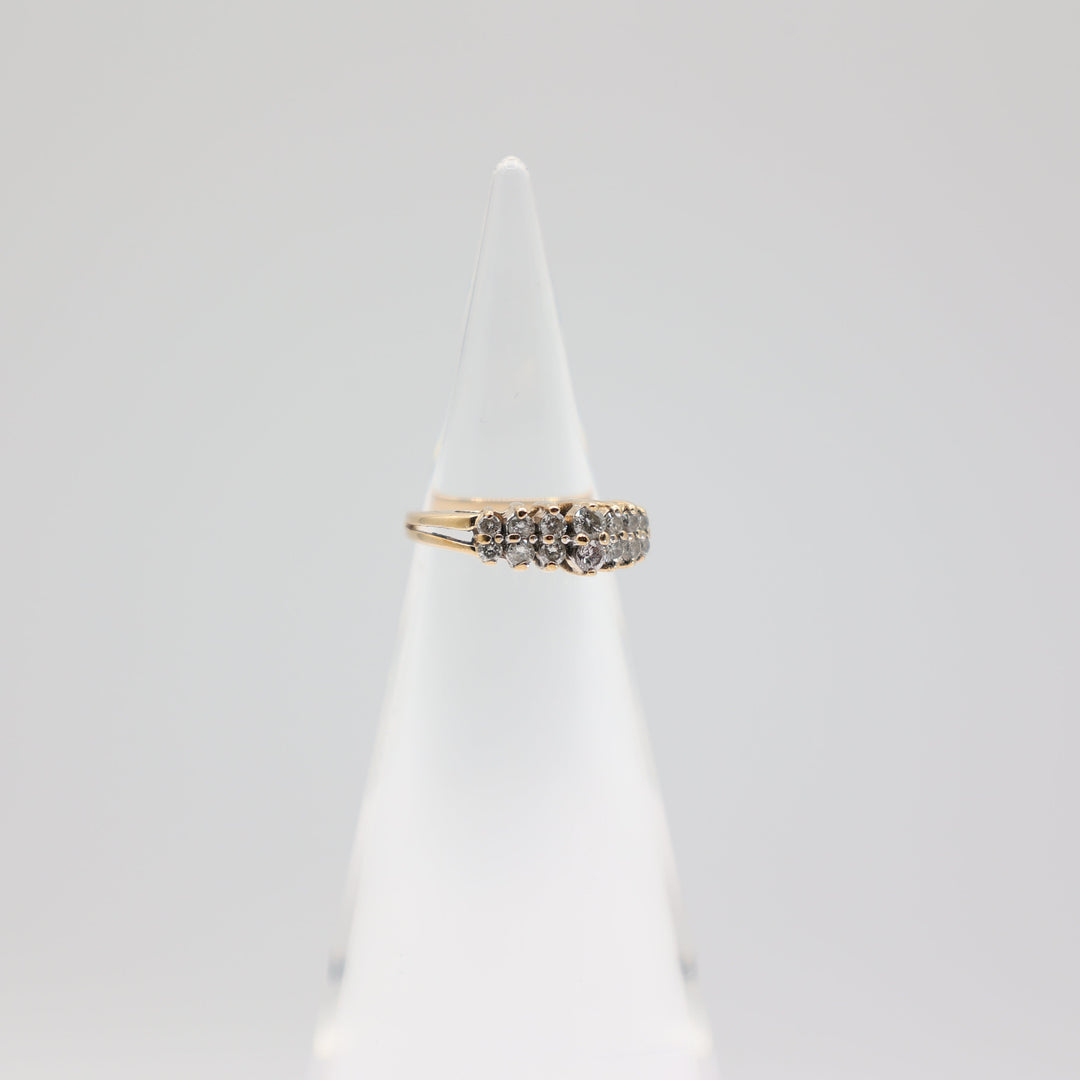 14k Yellow Gold Double Band Diamond Cluster Ring Size 3.75