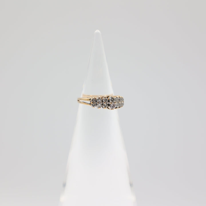 14k Yellow Gold Double Band Diamond Cluster Ring Size 3.75