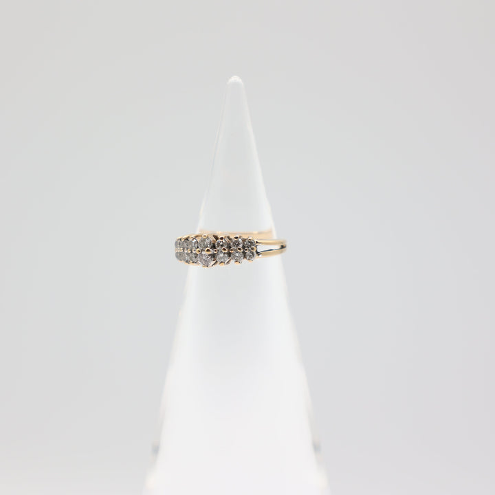 14k Yellow Gold Double Band Diamond Cluster Ring Size 3.75