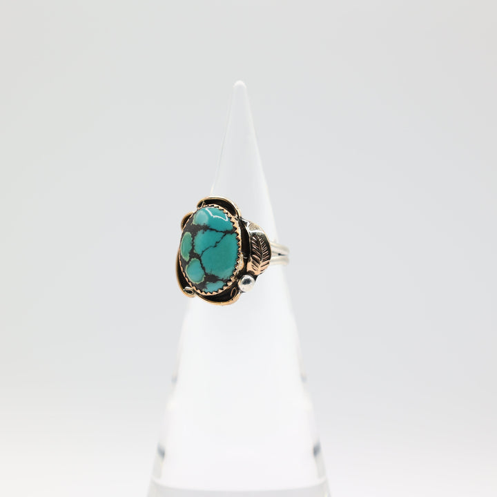 925 Sterling Silver Herbert Tsosie Navajo Turquoise Cabochon Southwestern Ring Size 8.5